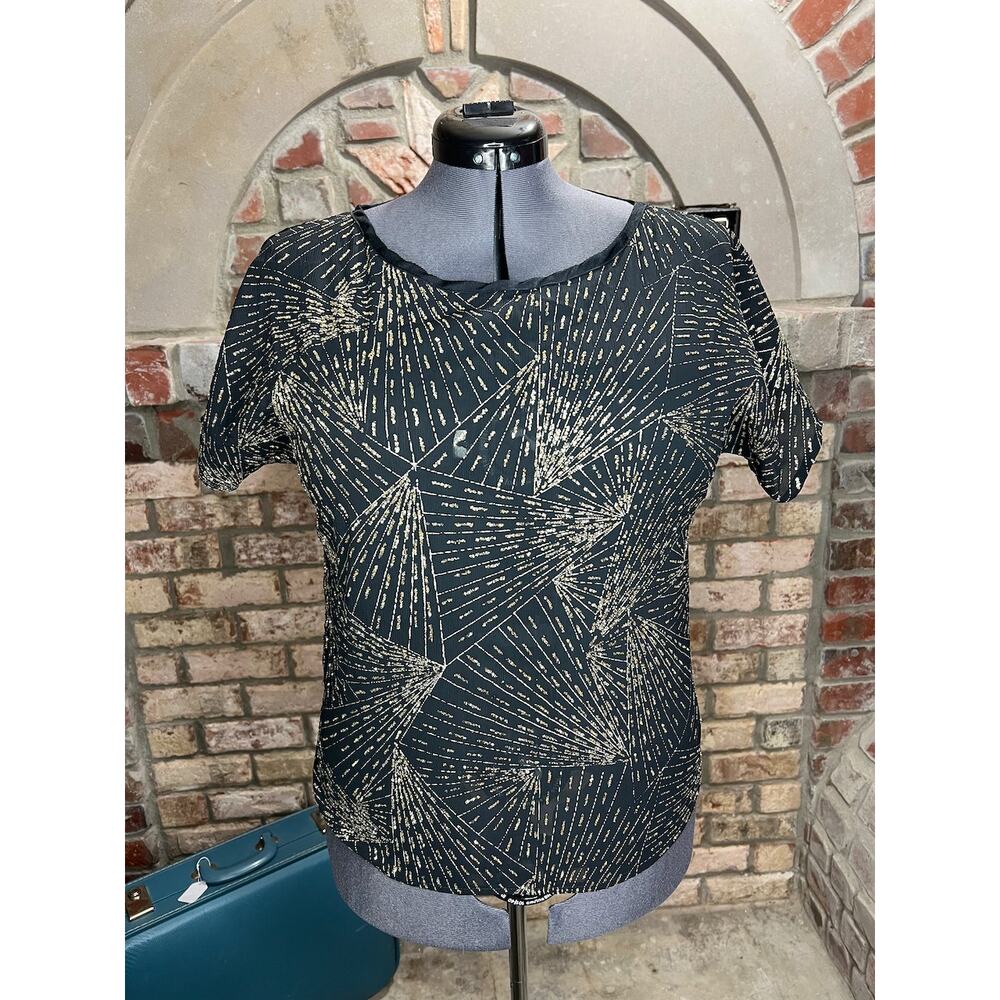1980s top Silver gold  black Metallic geometric